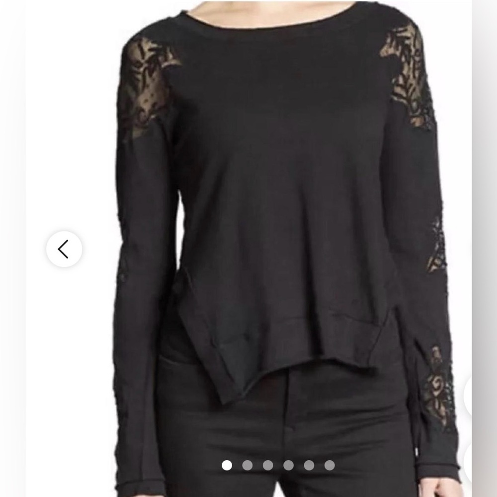 Free People  Outer Sunset Top in Black with Lace Detail sweater boho Small